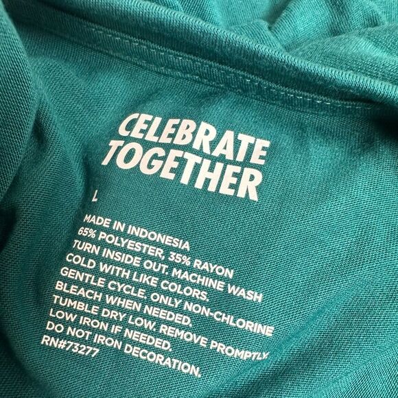 NWT Women’s Teal V Neck Short Sleeve Holiday Graphic T-Shirt “Joyful” - Size L - Picture 3 of 5